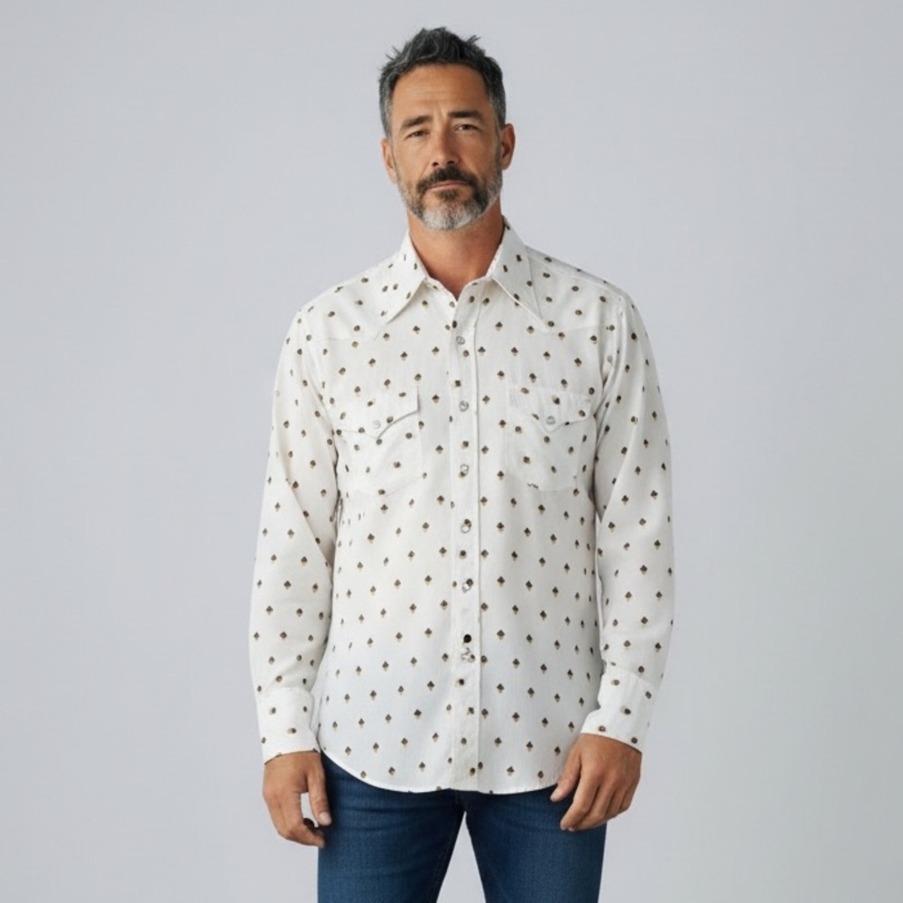 Vintage Champion Westerns rodeo-ready cowboy cream Geo-Print Button-Up Shirt